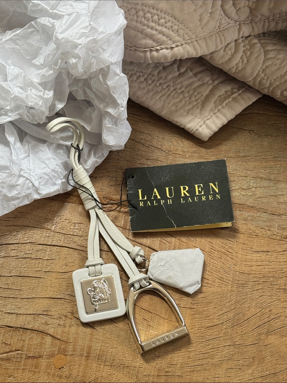 Ralph Lauren Equestrian Horse Leather Stirrup & Tassel Bag Key Charm